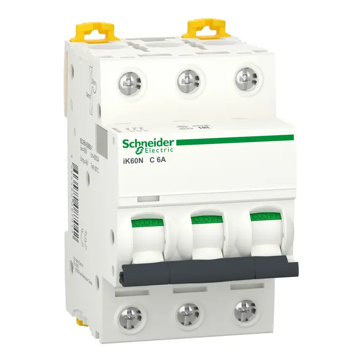 Schneider A9K24306 | Miniature circuit-breaker, Acti9 iK60N, 3P, 6 A, C curve, 6000 A (IEC 60898-1)
