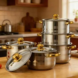 10-Piece Stainless Steel Cookware Set, 5 Pots With Lids, Multiple Sizes Silver