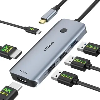 Docking Station USB C MOKiN 6 in 1 Doppio Monitor HDMI 100W PD