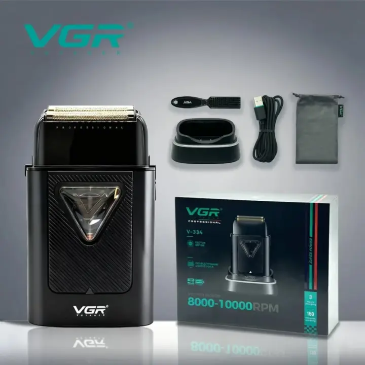ماكينه حلاقه رجالى تشذيب اللحية V-334 VGR احترافية + قاعدة شحن _٩٠٠٠ دورة في الدقيقة _ لون اسود