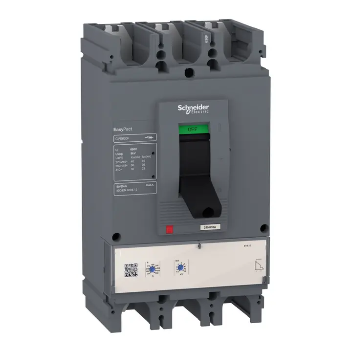 Schneider LV540505. | circuit breaker EasyPact CVS400F, 36 kA at 415 VAC, 400 A rating ETS 2.3 electronic trip unit, 3P 3d