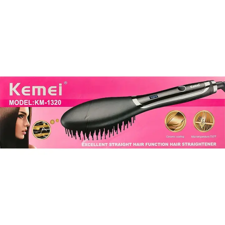 Kemei KM-1320 hair straightening brush, black, km-1320